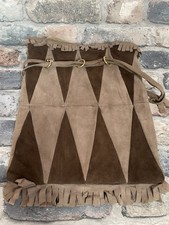 Vintage Native American Leather Suede Bag Purse Retro Hippy 12.5”x10.5”