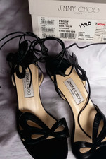 Jimmy Choo womens shoe sandal genuine Uk5 Peggy black mid heel ankle tie straps