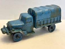 Vintage Auburn Rubber WWII Army Truck Troop Hauler Painted Blue Made in USA 6"L