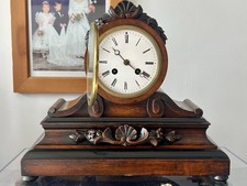 1900 Antique Chiming French Unbranded Wooden Carved Mantel Clock