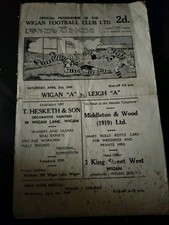 VINTAGE RUGBY LEAGUE PROGRAMME WIGAN "A" V LEIGH "A" 2ND APRIL 1949