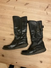 FLY London Black Leather Mid Calf Zip Up Ladies Boots Size 40 Euro 