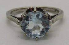 Sterling silver & aquamarine vintage Art Deco antique ring - size M