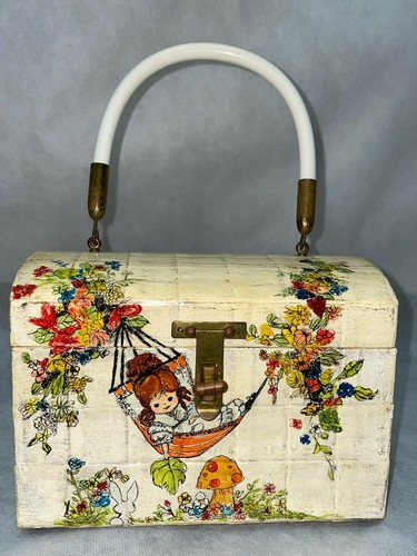 Vintage wood box purse bag - wood,
