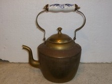 VINTAGE BRASS HAMMERED KETTLE WITH CERAMIC HANDLE