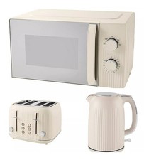 Cream Textured 1.7L Kettle 4-Slice Toaster 17L Microwave Kitchen Set