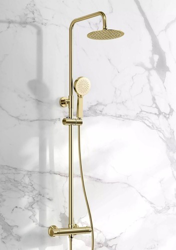 Round brushed brass dual head - brass,