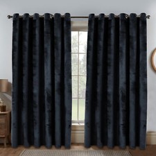 Thick Velvet Curtains Blackout Eyelet Ring Top Curtains Ready Made Fully Lined