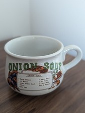 Vintage Onion Soup Mug Cup Bowl Ceramic Recipe On Front Retro Chic Kitsch