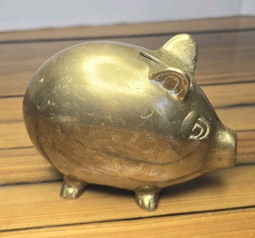 Vintage brass pig bank heavy - pig,