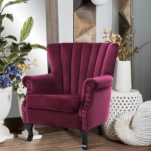 Burgundy velvet armchair wing - velvet,