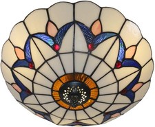 16 Inch Tiffany Style Ceiling Light Vintage Stained Glass Ceiling Lamp Flush Mou