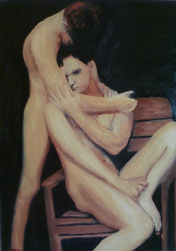 Sensual male nudes - oil, on