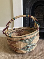 XL African Bolga wicker basket with handle 43cm diameter