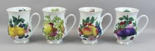 Trade Winds Pot Belly Mug Fruit Pattern Apple Grapes Blueberries Gold Rimmed X 4