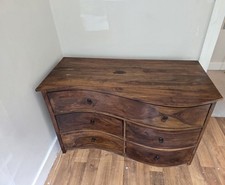 Art Deco Style Sheesham Indian Rose Wood Chest of 5 Drawers Storage Unit