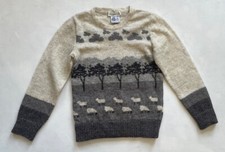Vtg 1960s 70s Women’s Shetland Wool Jumper Novelty Landscape Sheep Scene