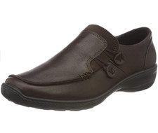 Hotter Linden Womens UK 3 Extra Wide Fit Brown Leather Flat Casual Slip On Shoes