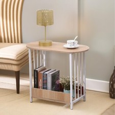 2 Tier Narrow Side Table Living Room Furniture White And Light Wood