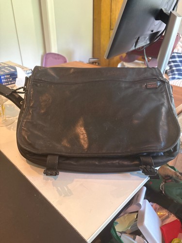 Tumi black leather messenger - tumi,