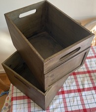 2 x Wooden Crate Vintage Style Storage Boxes - Shoes - Toys - Vinyl - CD's