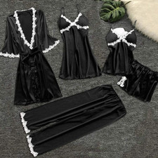 Women's Satin Pajama Set 4 Pieces Sleepwear Loungewear Nightwear Pj Sets Size M 