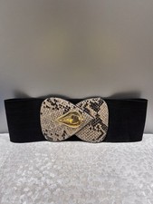 Vintage Womans Wide black Belt, 26-28in Waist Waspie 80s snakeskin decor 
