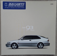 Saab 93 Aero Range Brochure 2000 - 9-3  2.0 Turbo  Saloon  Coupe  Convertible