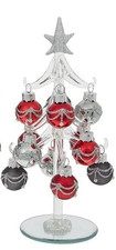 Glass Christmas Tree & Baubles Decoration Ornament - 8'' 20cm Crystal Shudehill