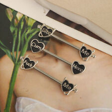 2 Piece Set Bite Me 14G Steel Sexy Heart Nipple Ring Nipple Bar Body Piercing UK