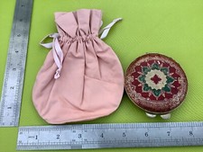 RETRO VINTAGE RED LEATHER Moroccan? MIRROR FACE POWDER COMPACT CASE & PINK BAG