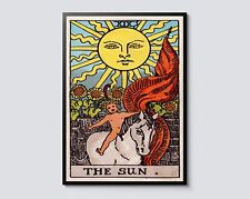 Vintage Tarot Card Print, The Sun Illustration, Spiritual Wall Art, Magic