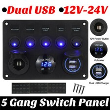 5 Gang Campervan RV 12V/24V LED Light Switch Control Panel Voltmeter USB Charger