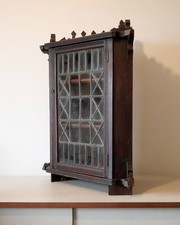 Antique Victorian corner cabinet cupboard leaded glass hanging wall kitchen
