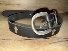 Black Real Leather Trouser Belt with Cross Conchos 1 1/2 or 38mm C7
