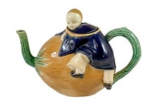 Antique Joseph Holdcroft majolica teapot Chinese boy on a melon,с.1870.Very rare
