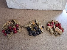 Set 3 Vintage Decorative Wall Plaques Fruit Art "The Kitchen Garden"