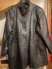 Real Black Leather Knee Woman’s Length Coat Size Large Excellent Condition Used