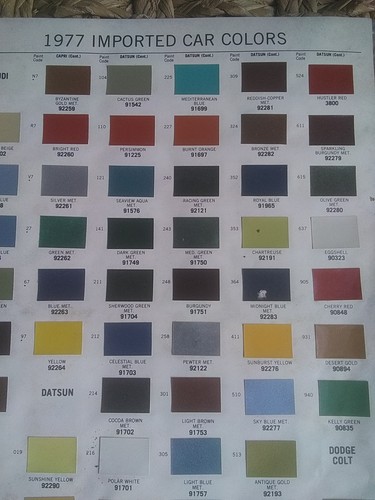 1977 paint chips colors import - colors,