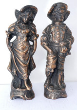 Bronzed Spelter Figurines 18th Century Court Couple Cavalier and Lady Pair 19cm