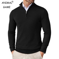 Men's Quarter Zip Mock Neck Sweater Slim Fit Pullover Casual Knitted Outdoor