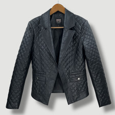 River Island Women's Black Faux Leather Quilted Blazer Jacket Size 10