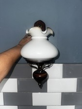 Vintage Wooden And Brass Endon Wall Light With Glass Shade