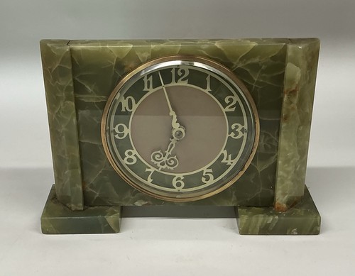 Art deco green onyx - green, clock