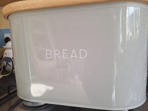 Grey metal bread bin - metal, with