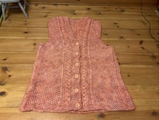 Size 20-22 New Hand Knitted Wool Waist Coat Buttons Body Warmer Goldfish Orange