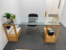 Habitat Glass Top Oak Trestle Desk – 180cm x 80cm – Stylish, Solid & Timeless