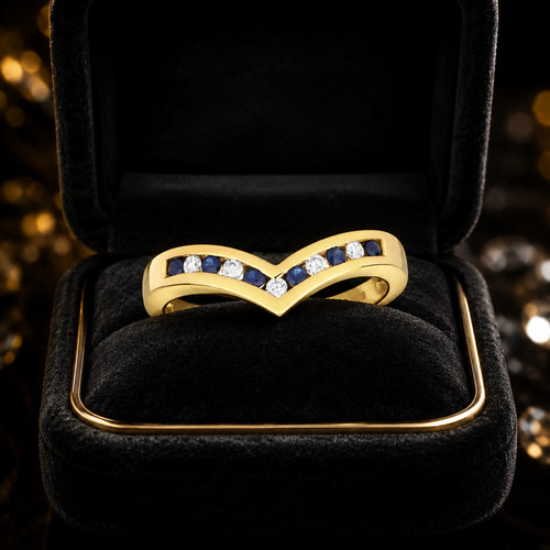 Sapphire diamond wishbone ring - sapphire,