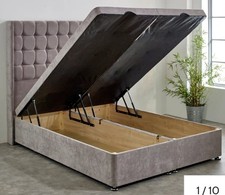 Ottoman Bed Divan Storage GREY PLUSH Plush Velvet with Panel Headboard - Double