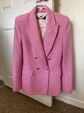Zara Womens Pink Boucle Tweed Blazer Size Xs